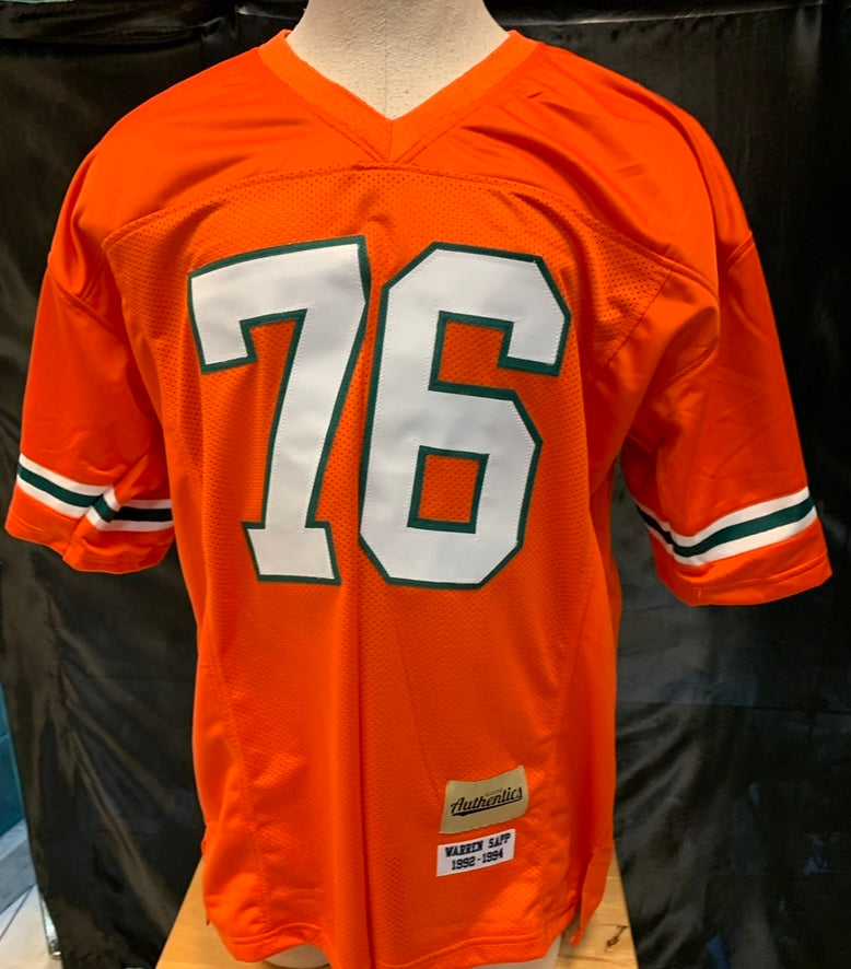 WARREN SAPP CUSTOM UNIVERSITY OF MIAMI HURRICANES W JERSEY THE U