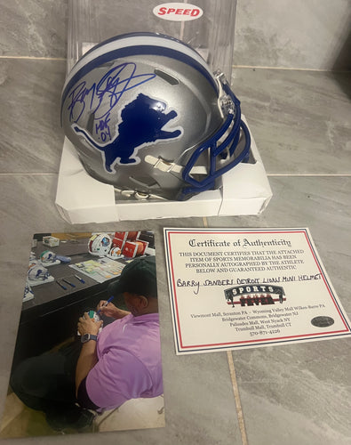 Barry Sanders Autographed Detroit Lions Mini Helmet with COA
