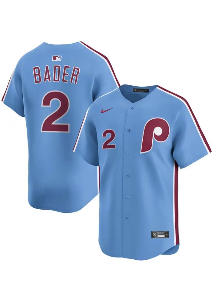 Harrison Bader Philadelphia Phillies Official MLB Nike Retro Blue Jersey