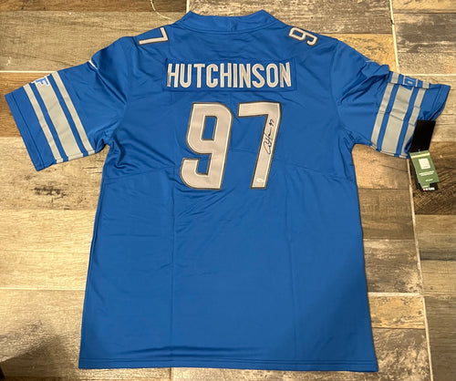 Aiden Hutchinson Autographed Detroit Lions Jersey with COA & photo signing blue