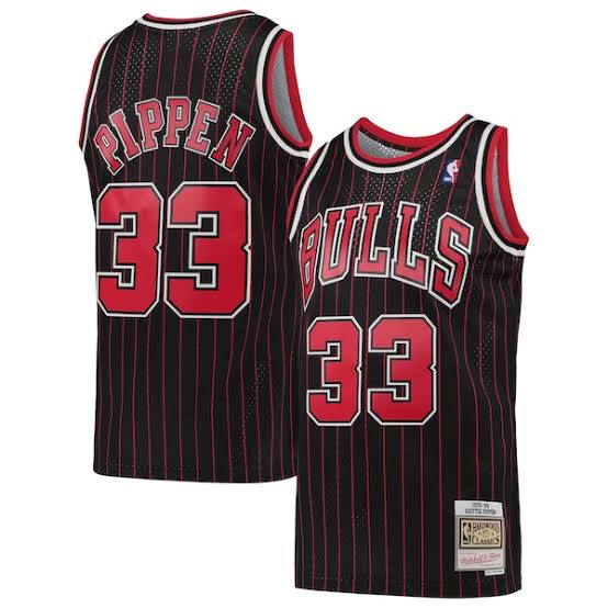Scottie Pippen Chicago Bulls YOUTH Official NBA Mitchell & Ness Jersey black pinstripes