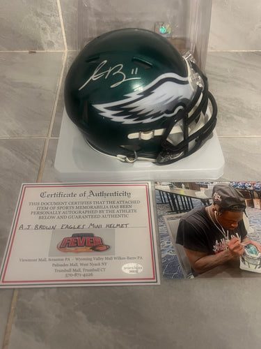 A.J. Brown  Autographed Philadelphia Eagles Mini Helmet with COA Photo signing