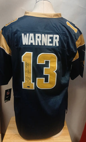 Kurt Warner Rams autographed Nike  jersey COA photo signing
