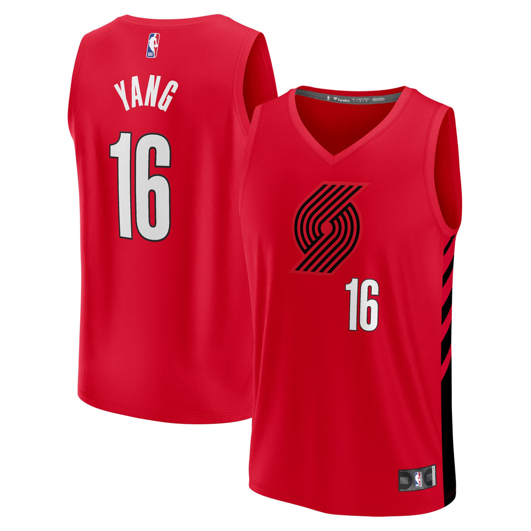Yang Hansen Portland Trailblazers Official NBA Fanatics Jersey red