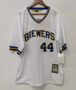 Hank Aaron Milwaukee Brewers Jersey Mitchell & Ness white