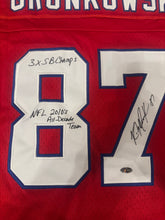 Rob Gronkowski autographed New England Patriots jersey with inscriptions COA & Photo signing