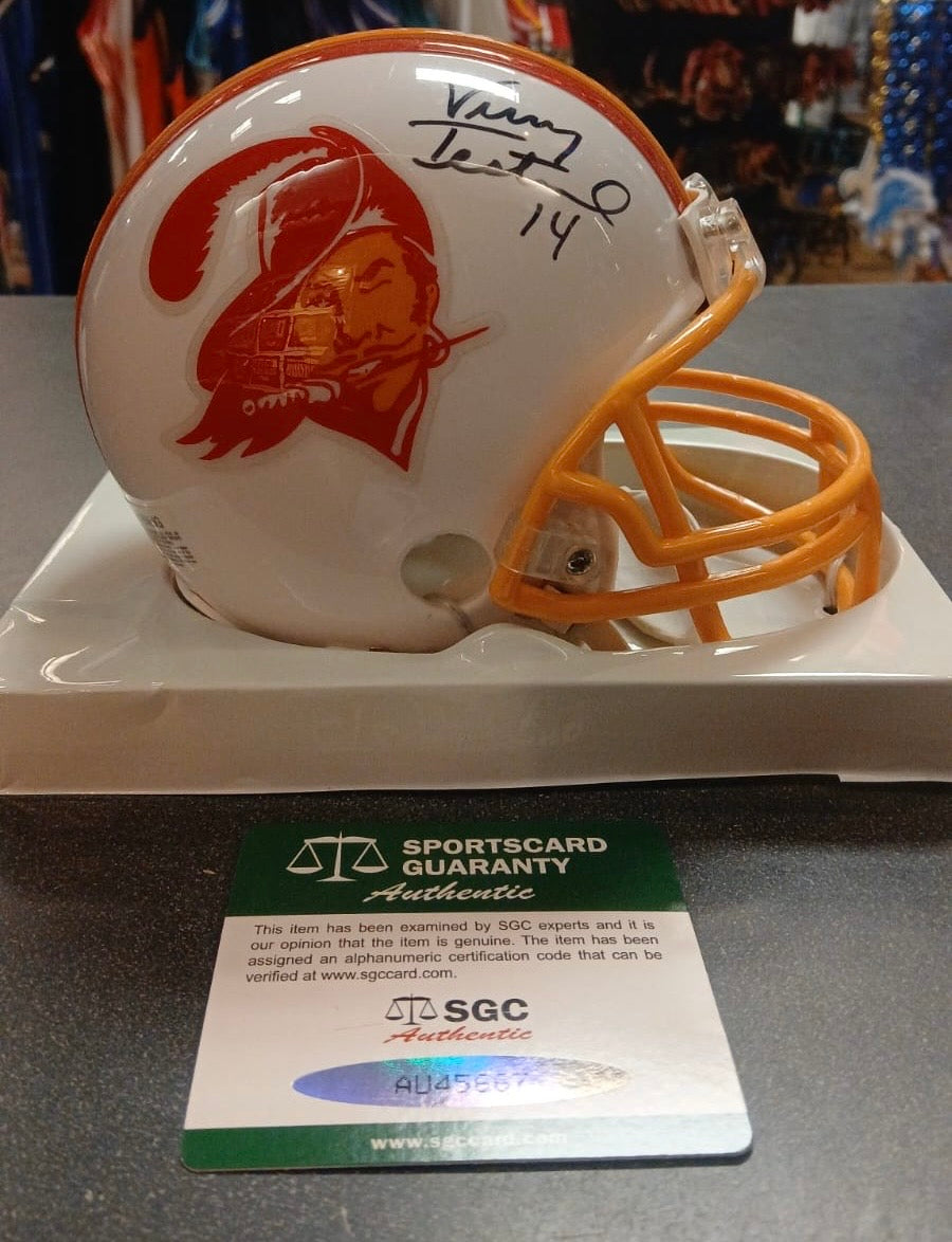 Vinny Testaverde Autographed Tampa Bay Buccaneers Mini Helmet with SGC COA