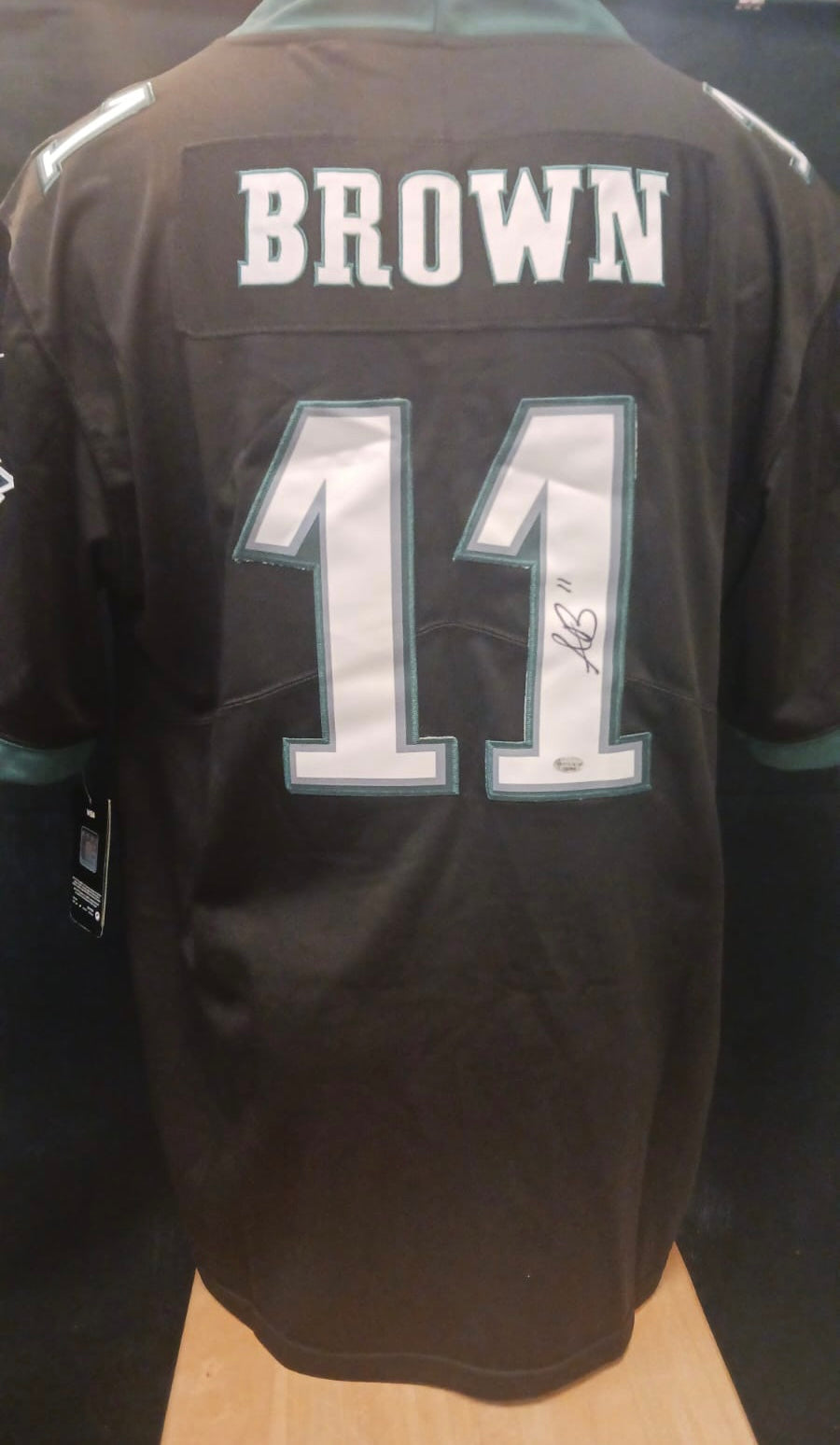 A.J. Brown autographed Philadelphia Eagles Black Nike jersey COA photo signing