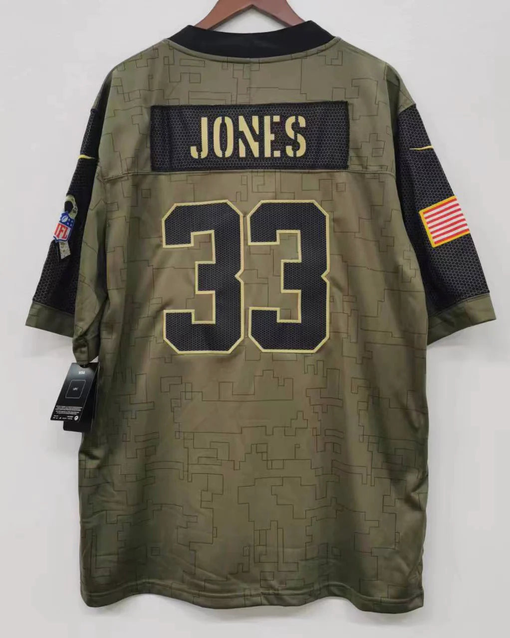 Nike Green Bay Packers No33 Aaron Jones Men's Olive Gold 2019 Salute to Service NFL 100 Limited Jersey
