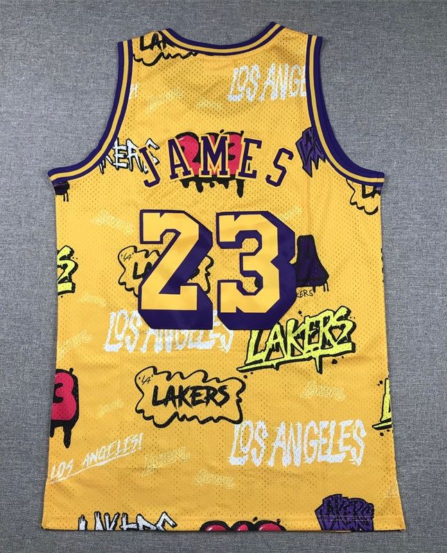 Lebron James Los Angeles Lakers Graffiti Jersey made by Mitchell & Ness