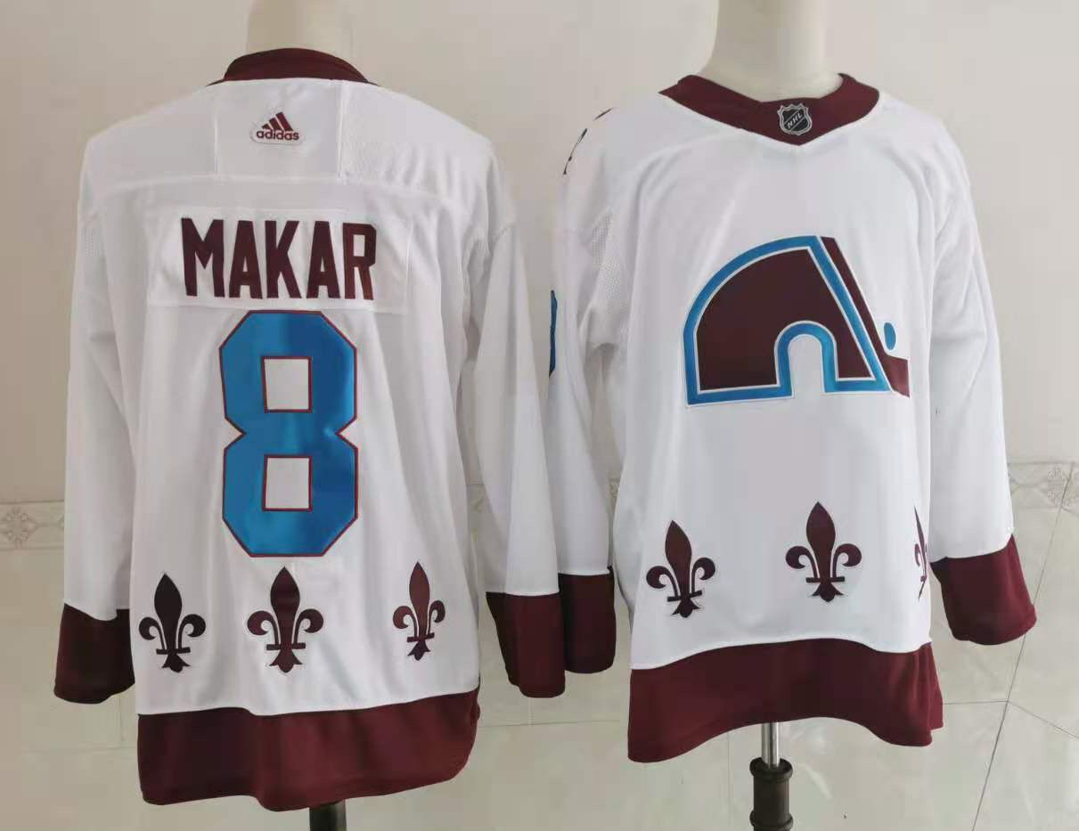 Cale Makar hotsell Quebec Nordiques Retro Stanley Cup Champions Jersey #8 size Large