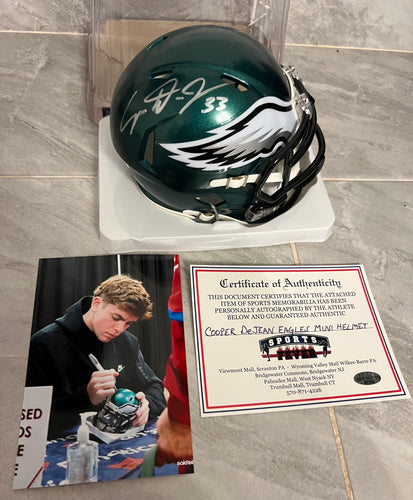 Cooper DeJean Autographed Philadelphia Eagles Mini Helmet with COA Photo signing