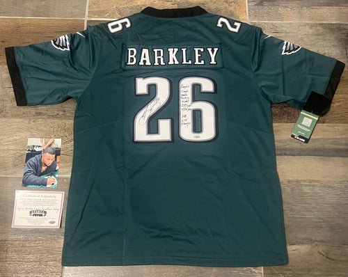 Saquon Barkley autographed Philadelphia Eagles Kelly green jersey COA & Photo signing