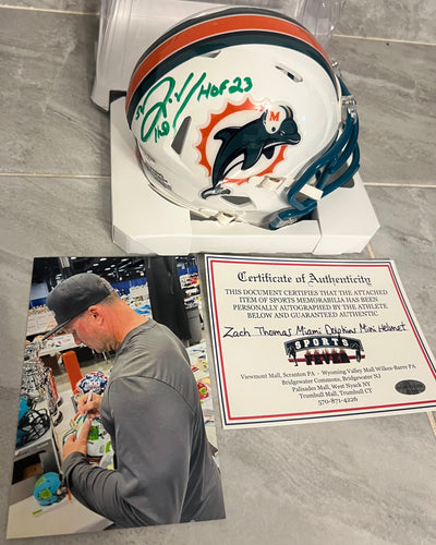 Zach Thomas Autographed Miami Dolphins Mini Helmet with COA Photo signing