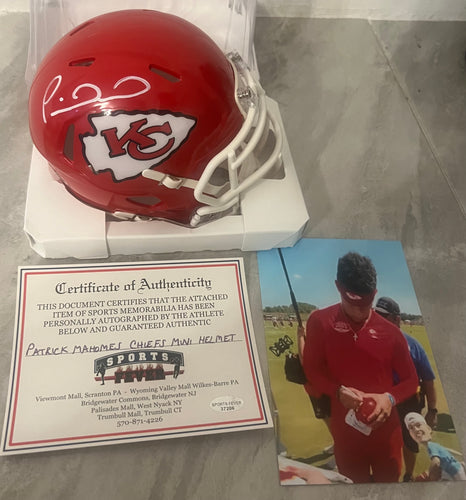 Patrick Mahomes Autographed Kansas City Chiefs Mini Helmet with COA Photo signing
