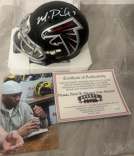 Michael Penix Jr. Autographed Atlanta Falcons Mini Helmet with COA Photo signing
