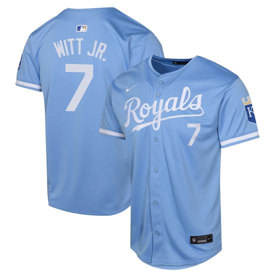 Bobby Witt Jr. YOUTH KIDS Kansas City Royals Official MLB Nike Jersey light blue