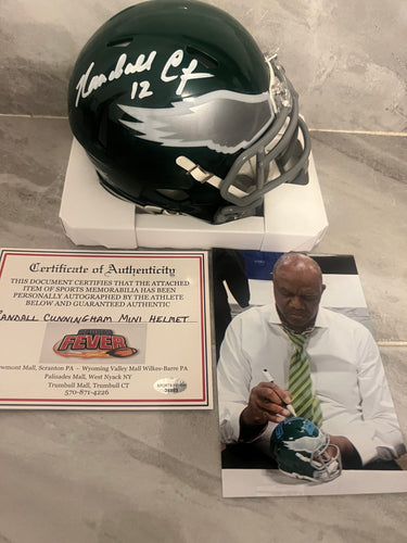 Randall Cunningham Autographed Philadelphia Eagles Mini Helmet with COA Photo signing