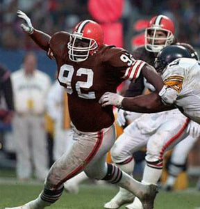 【90s VINTAGE】総柄ベスト☆メタルフック☆ネイティブ柄☆ブラウン L Michael Dean Perry Cleveland Browns Official NFL Mitchell & Ness
