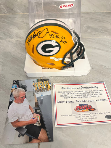 Brett Favre Autographed Green Bay Packers Mini Helmet with COA Photo signing