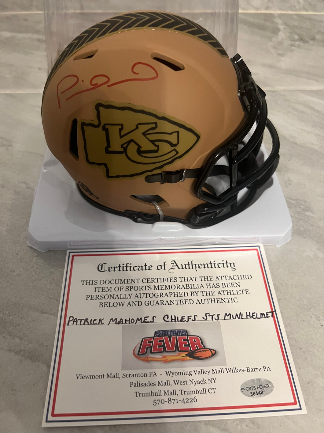 Patrick Mahomes Autographed Kansas City Chiefs Salute to Service Mini Helmet with COA