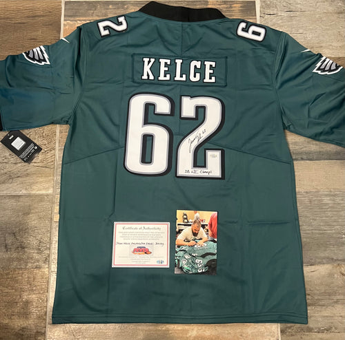 Jason Kelce autographed Philadelphia Eagles GREEN jersey COA & Photo signing