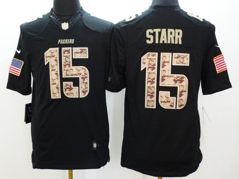 Bart Starr Green Bay Packers military salute to service Jersey Black