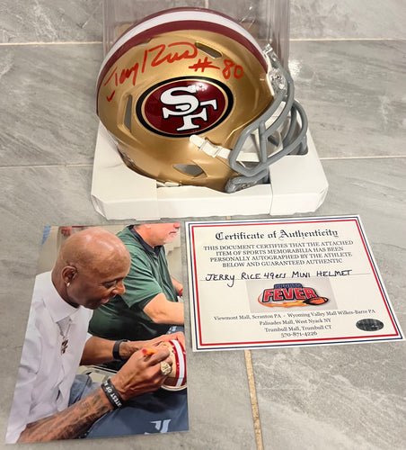 Jerry Rice San Francisco 49ers Autographed Mini Helmet with COA Photo signing