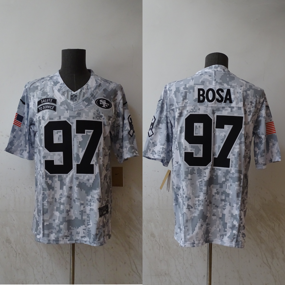 【未使用】ナイキ NFL 49ers サンフランシスコ フォーティナイナーズ ユニフォーム ジャージ #97 BOSA ニック・ボーサ S NIKE アメフト スーパーボールパッチ Nick Bosa San Francisco 49ers Nike 2024 NFL Salute to Service