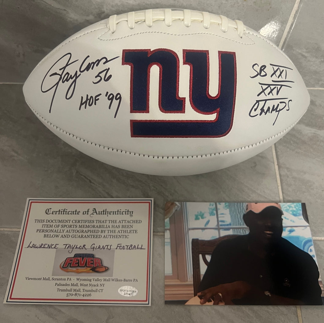 Lawrence Taylor New York Giants Autographed Football with COA photo signing