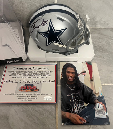 CeeDee Lamb Autographed Dallas Cowboys Mini Helmet with COA Photo signing