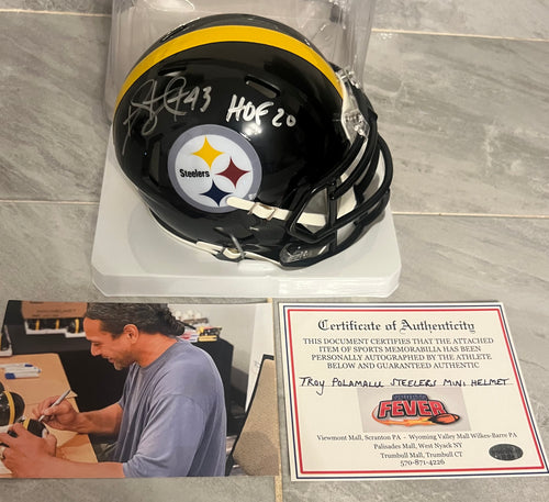 Troy Polamalu Pittsburgh Steelers Autographed Mini Helmet with COA Photo signing