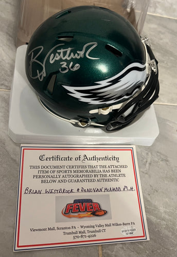 Brian Westbrook & Donovan McNabb Autographed Philadelphia Eagles Mini Helmet with COA Photo signing