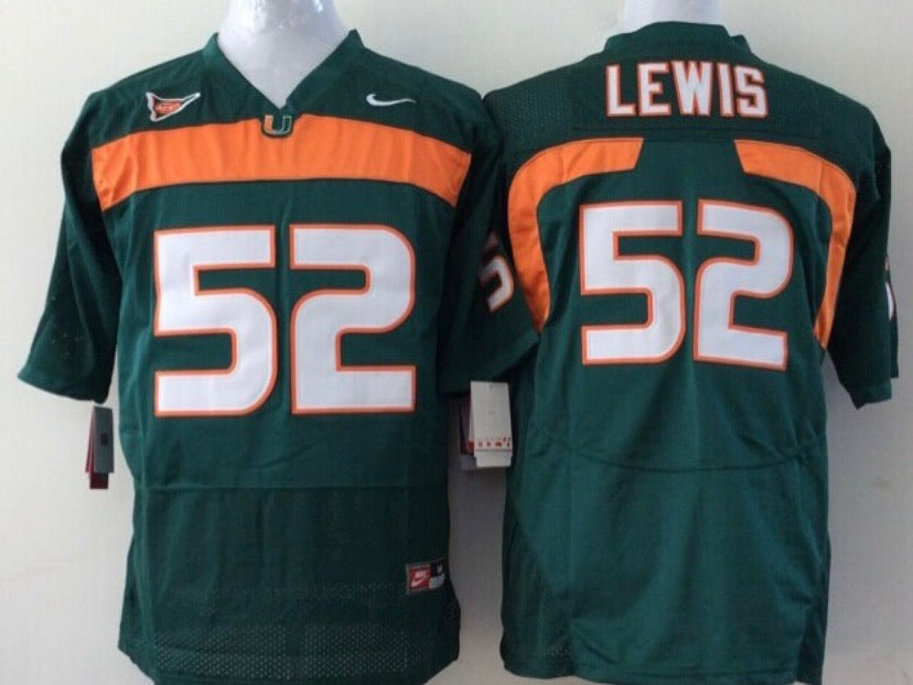 RAY LEWIS UNIVERSITY OF MIAMI HURRICANES COLLEGE FOOTBALL JERSEY 44 RUSSELL  NCAA