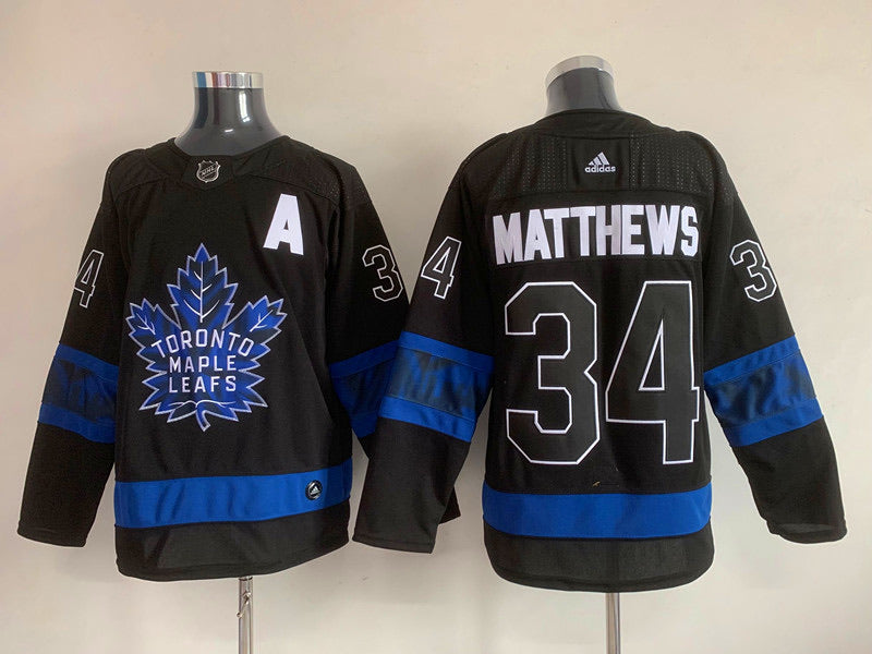 black and blue leafs jersey
