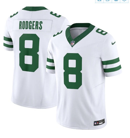 Aaron Rodgers New York Jets white 2023 Throwback retro Jersey