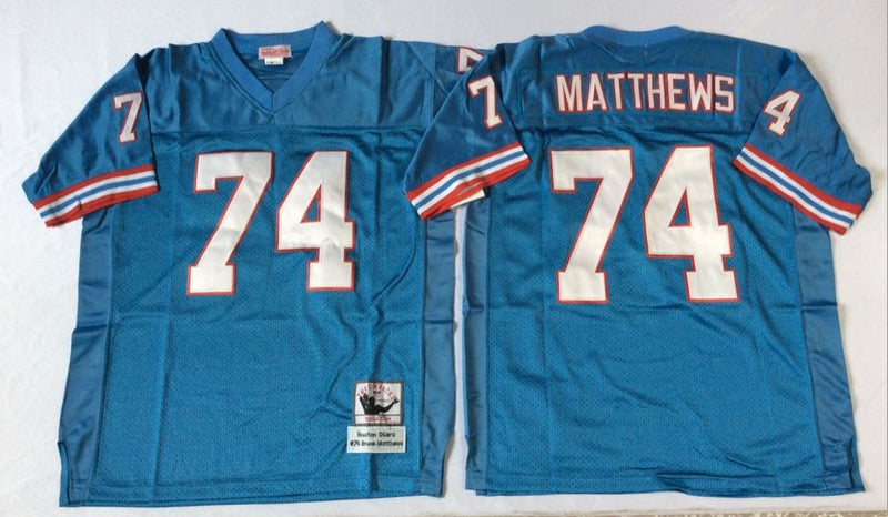 BRUCE MATTHEWS #74 HOUSTON OILERS THROWBACK STITCHED JERSEY SIZE 52 NWOT  BLUE